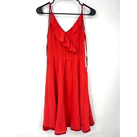 Anthropologie Girls From Savoy Becca 100% Silk Ruffle Dress Orange Red 0 - Picture 1 of 3